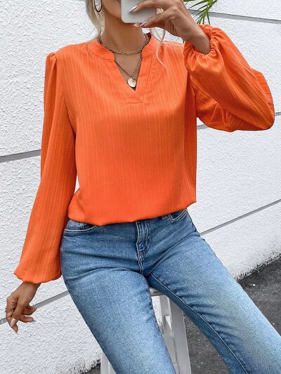 swvws Notched Balloon Sleeve Blouse