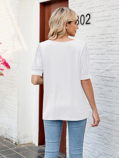 swvws Sequin V-Neck Short Sleeve Blouse