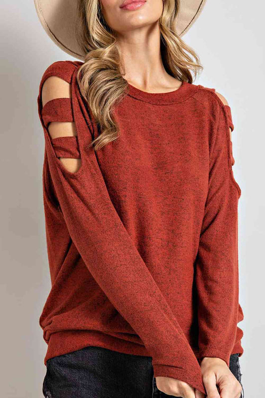 swvws Cutout Round Neck Long Sleeve Blouse