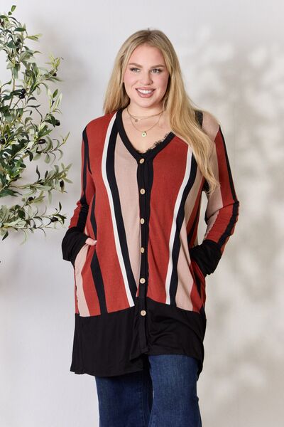 swvws Celeste Full Size Striped Button Up Long Sleeve Cardigan