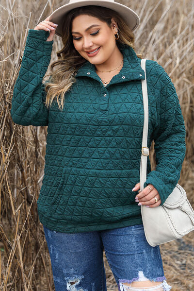 swvws Plus Size Quarter Snap Quilted Sweatshirt