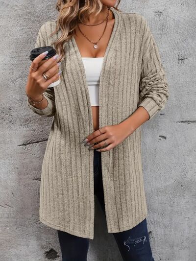 swvws Ribbed Open Front Dropped Shoulder Cardigan