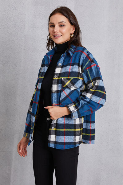 swvws Plaid Button Up Dropped Shoulder Jacket