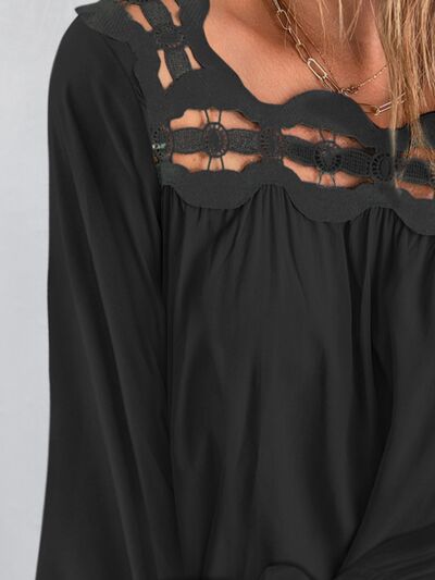 swvws Cutout Square Neck Long Sleeve Blouse