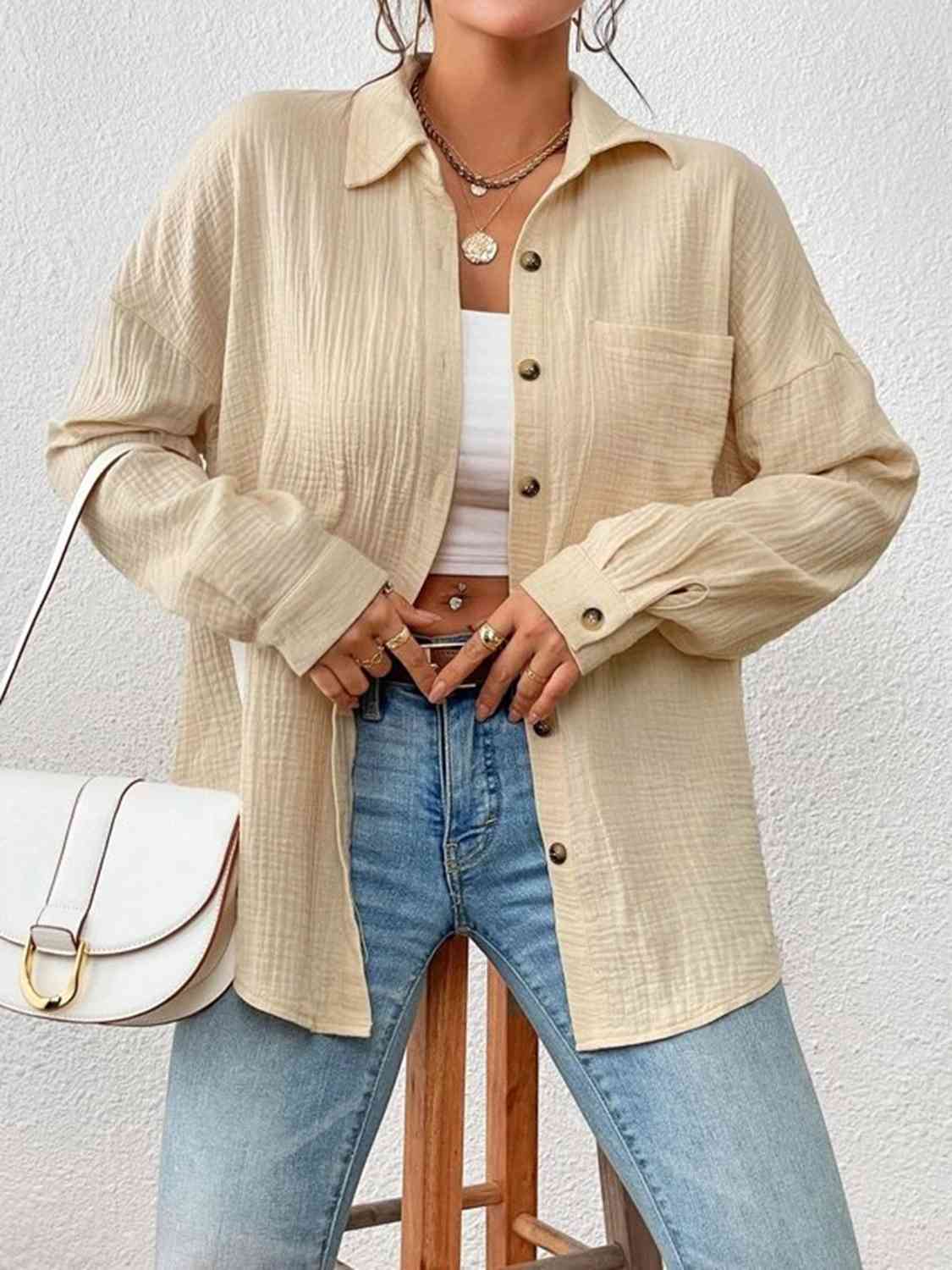 swvws Textured Drop Shoulder Shirt Jacket