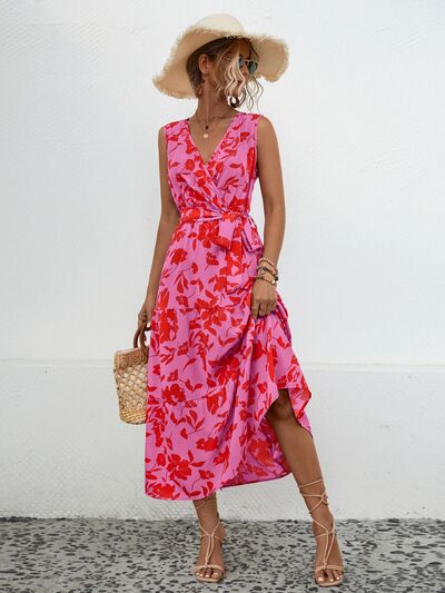 swvws Tied Printed Surplice Tiered Dress