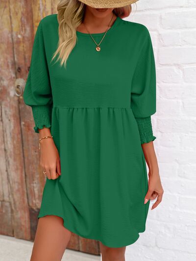 swvws Round Neck Lantern Sleeve Mini Dress