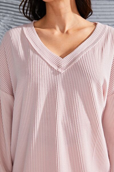 swvws V-Neck Drop Shoulder Lantern Sleeve Blouse