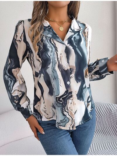 swvws Printed Button Up Long Sleeve Shirt