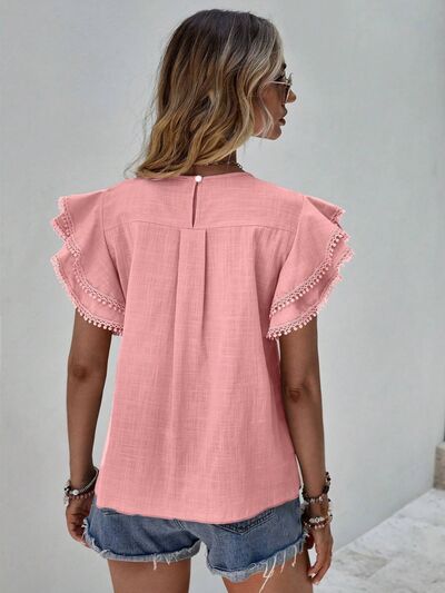 swvws Ruffled Cap Sleeve Round Neck Blouse