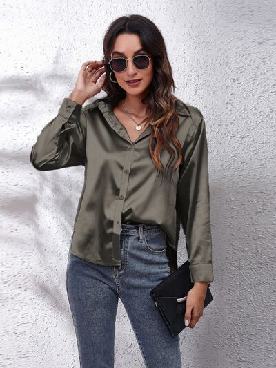 swvws Button Up Collared Neck Long Sleeve Shirt