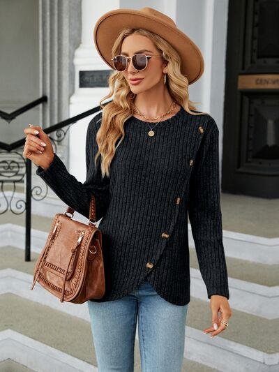 swvws Round Neck Long Sleeve Blouse