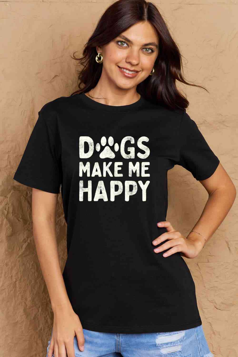 swvws Simply Love Full Size DOGS MAKE ME HAPPY Graphic Cotton T-Shirt