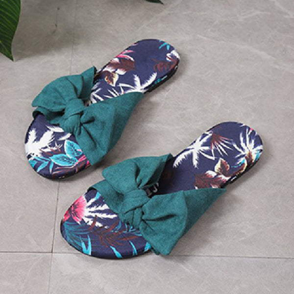 swvws - Green Casual Daily Patchwork With Bow Round Comfortable Shoes