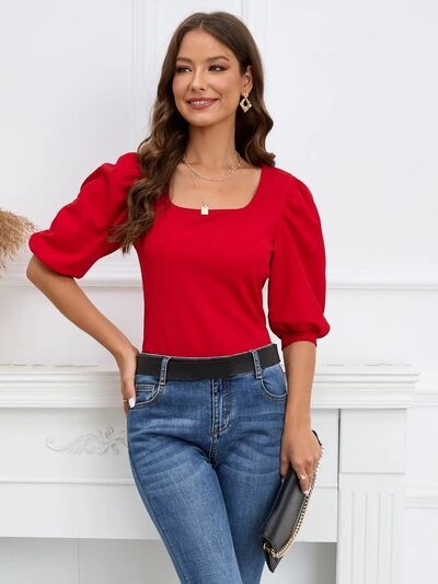 swvws Square Neck Lantern Sleeve Blouse