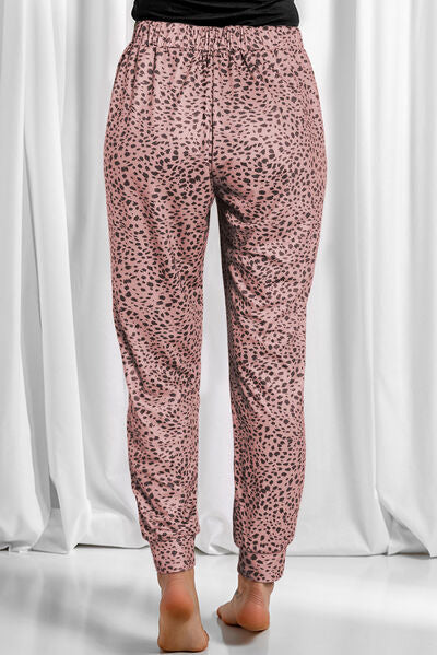 swvws Full Size Leopard Drawstring Pocketed Pants