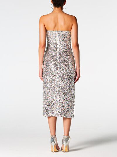 swvws Sequin Straight Neck Midi Wrap Dress