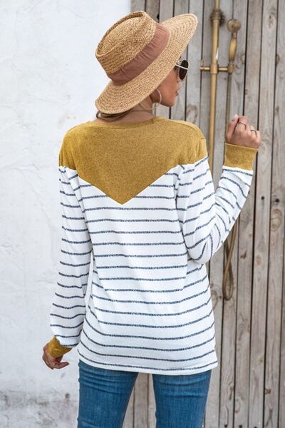 swvws Striped Round Neck Long Sleeve T-Shirt