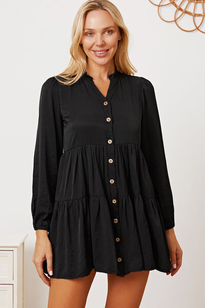 swvws Ruffled Button Up Long Sleeve Tiered Shirt