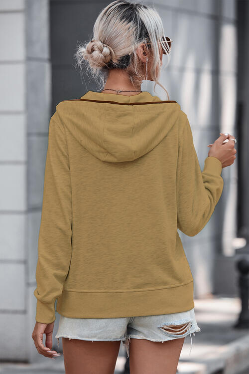 swvws Half Button Drawstring Long Sleeve Hoodie