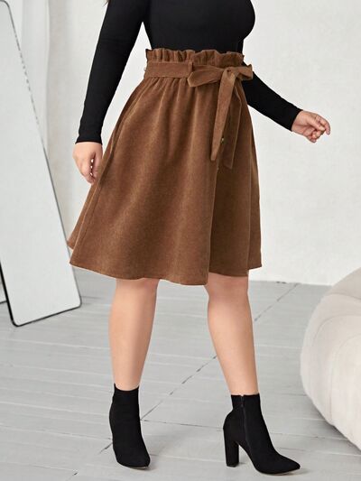 swvws Plus Size Tied Decorative Button Paperbag Waist Skirt