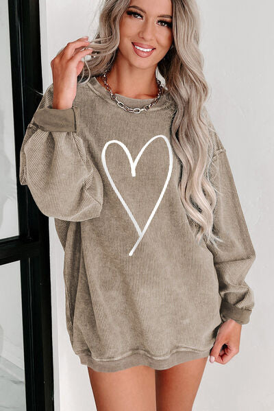 swvws Heart Round Neck Dropped Shoulder Sweatshirt