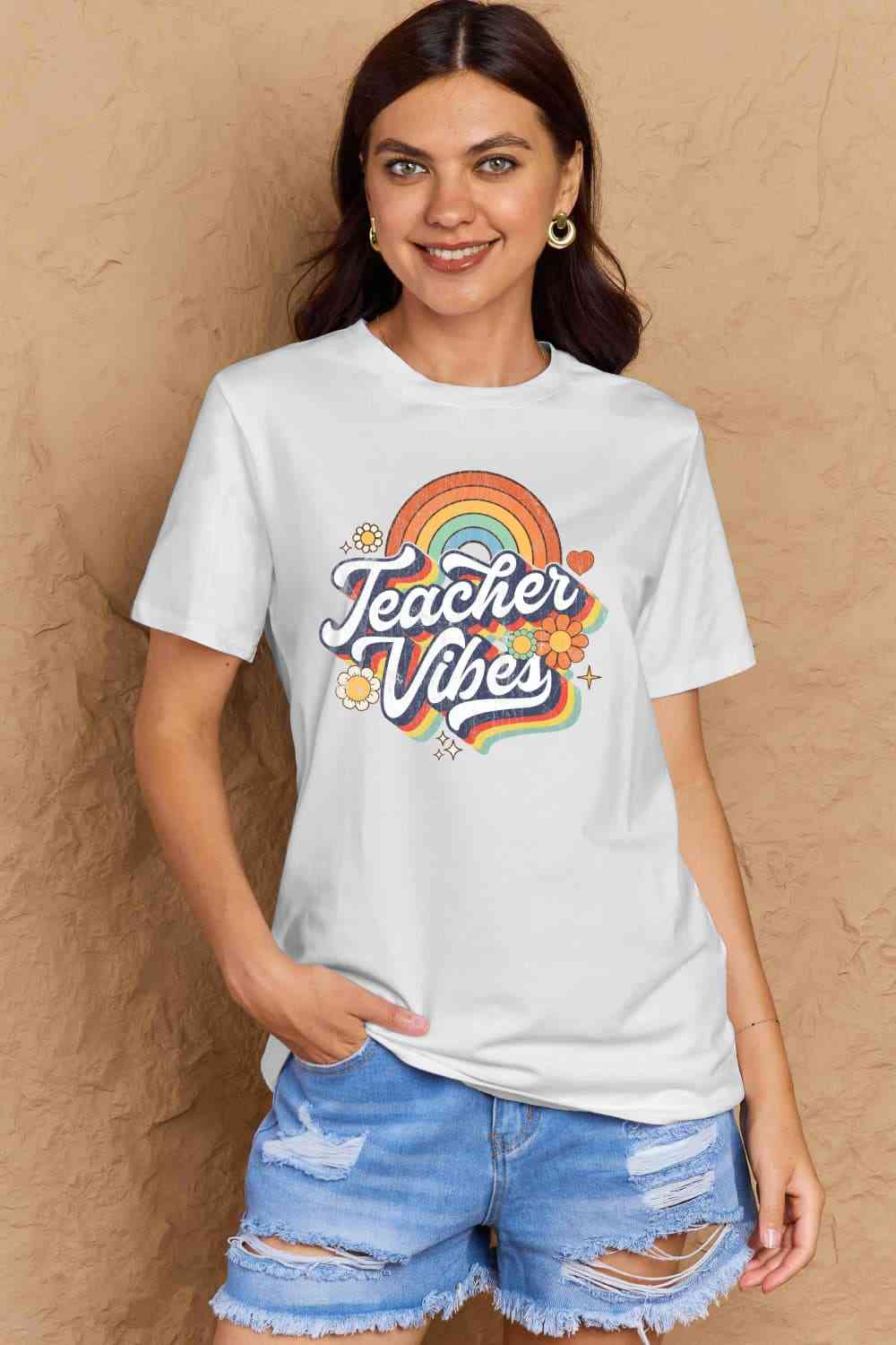 swvws Simply Love Full Size TEACHER VIBES Graphic Cotton T-Shirt