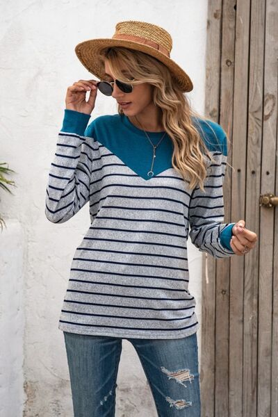 swvws Striped Round Neck Long Sleeve T-Shirt