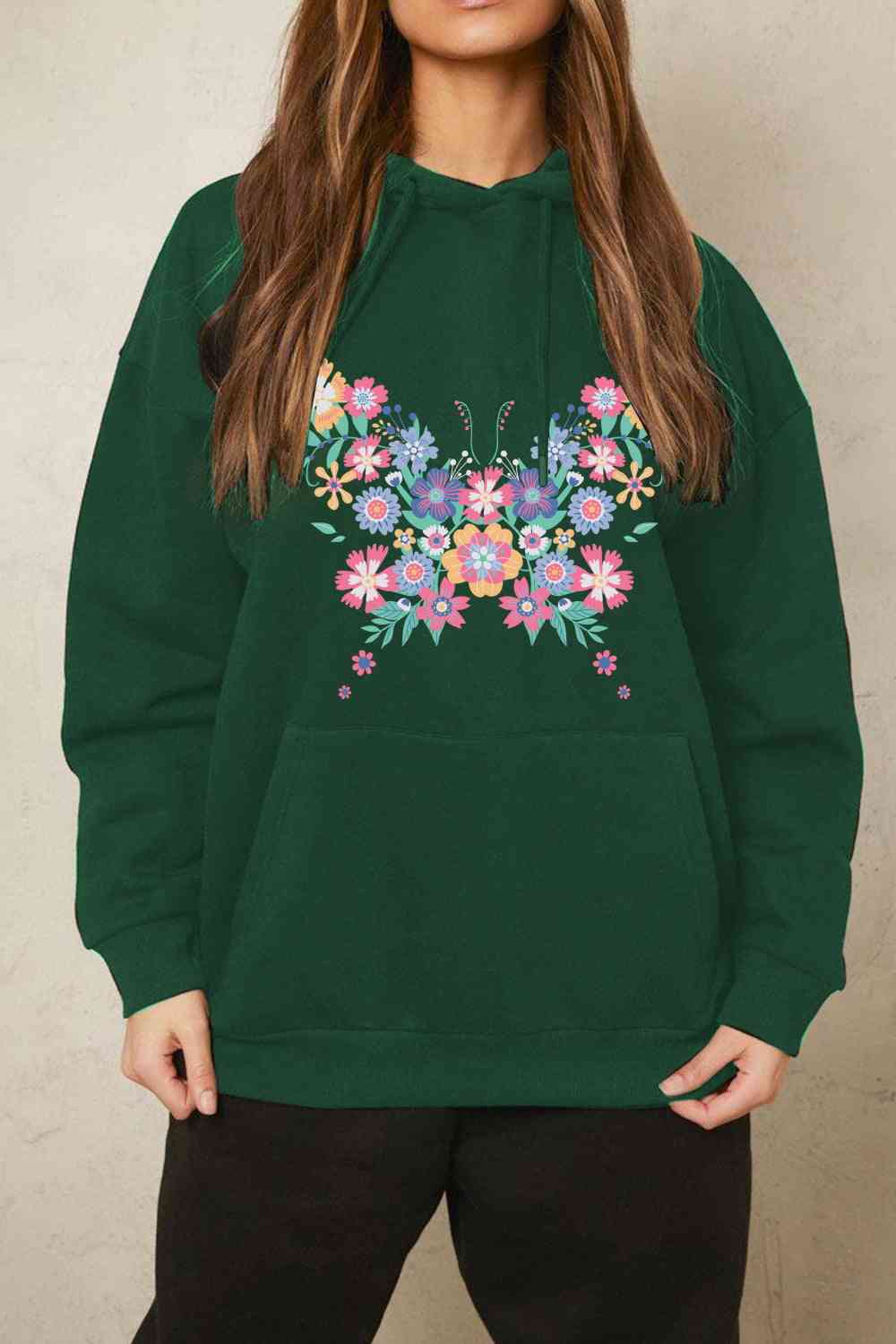 swvws Simply Love Simply Love Full Size Floral Butterfly Graphic Hoodie