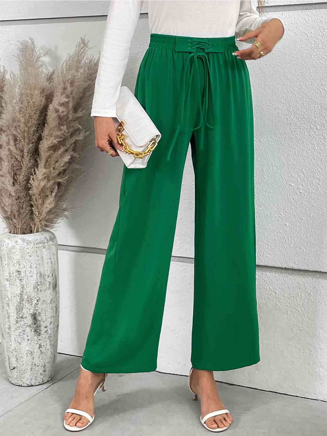 swvws Lace-Up Waist Straight Leg Pants