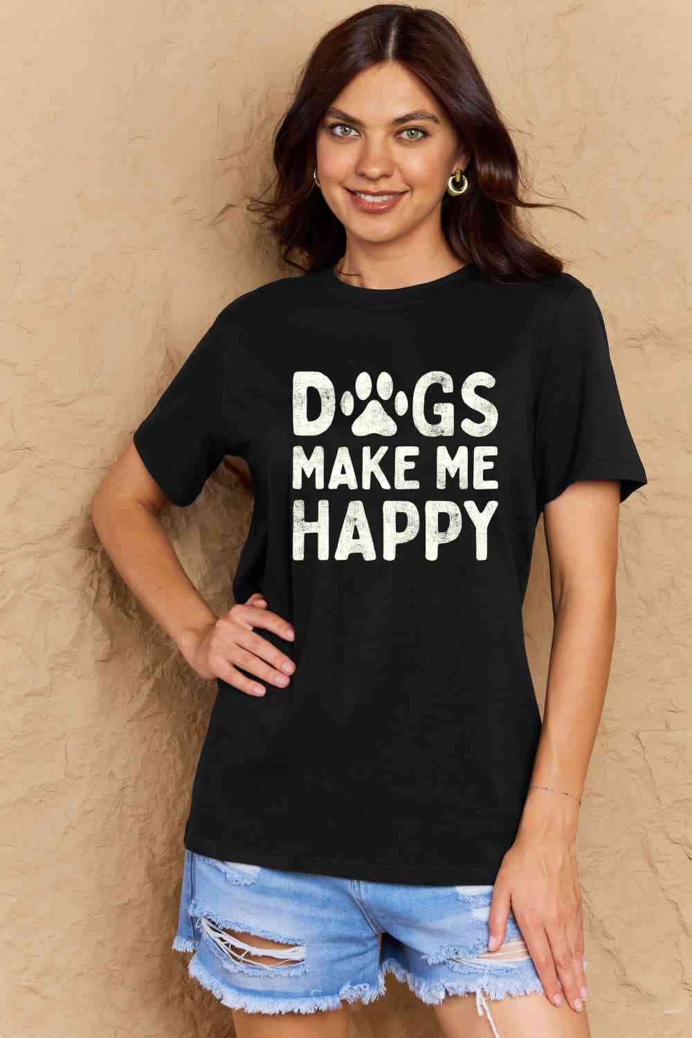 swvws Simply Love Full Size DOGS MAKE ME HAPPY Graphic Cotton T-Shirt