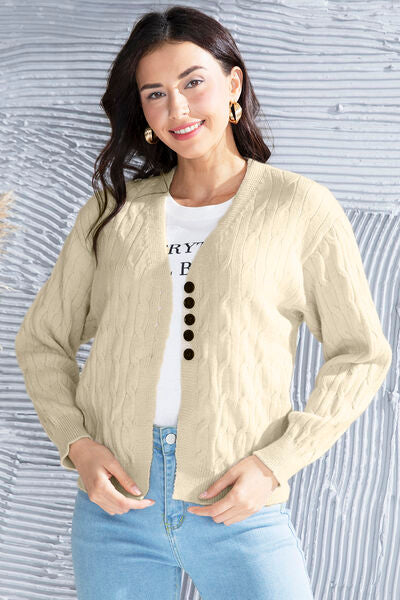 swvws Cable-Knit Button Up Dropped Shoulder Cardigan