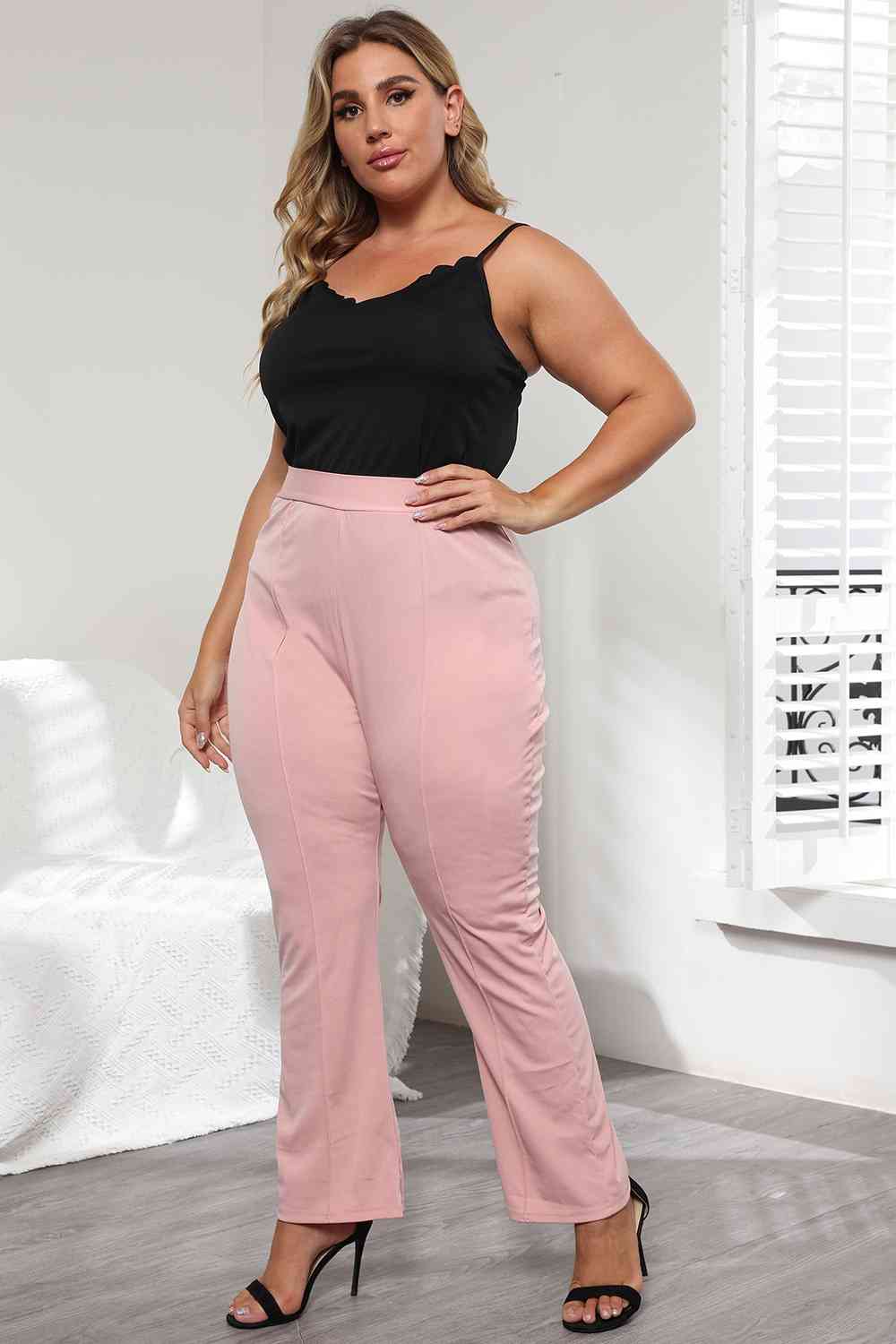 swvws Plus Size Seamed Detail Plain Pants