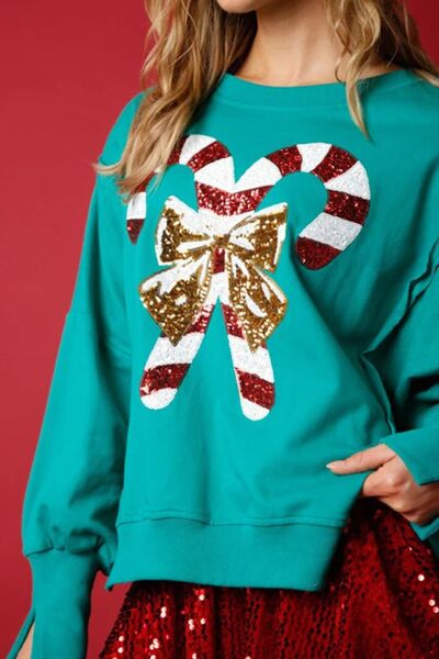 swvws Candy Cane Slit Dropped Shoulder Sweatshirt