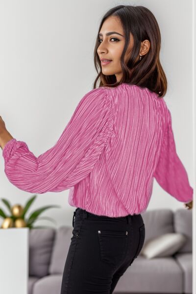 swvws Round Neck Balloon Sleeve Blouse