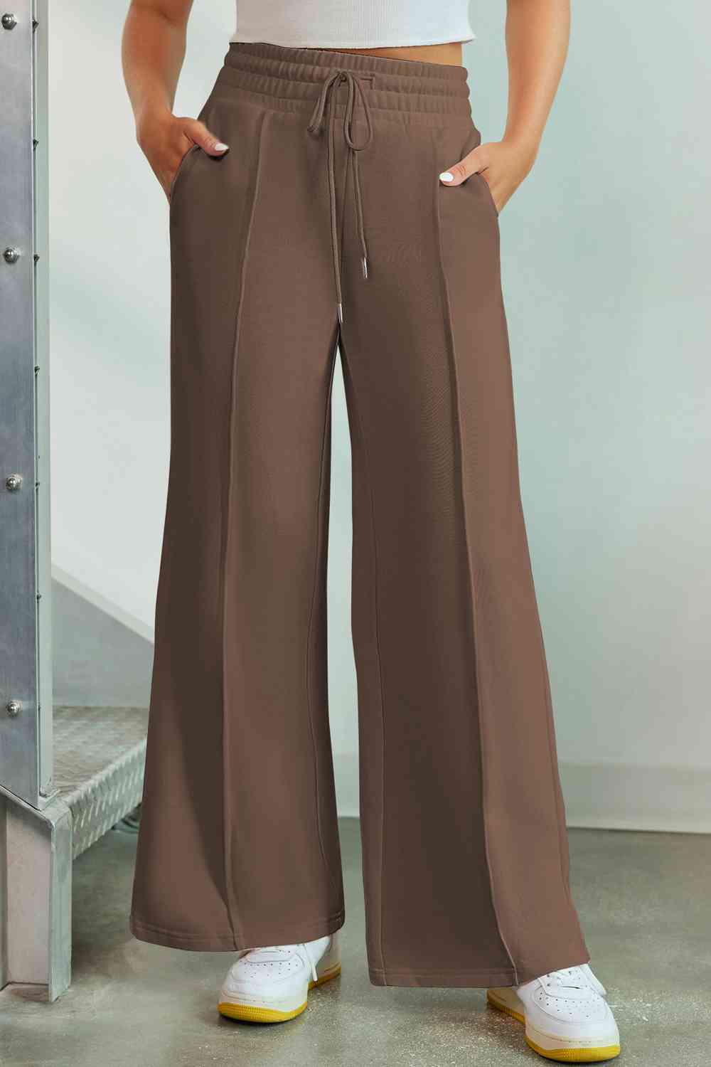 swvws Drawstring Wide Leg Pants with Pockets