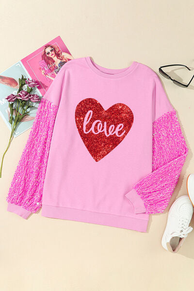 swvws LOVE Heart Sequin Dropped Shoulder Sweatshirt