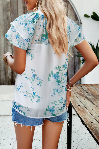 swvws Printed Ruffled Mock Neck Blouse