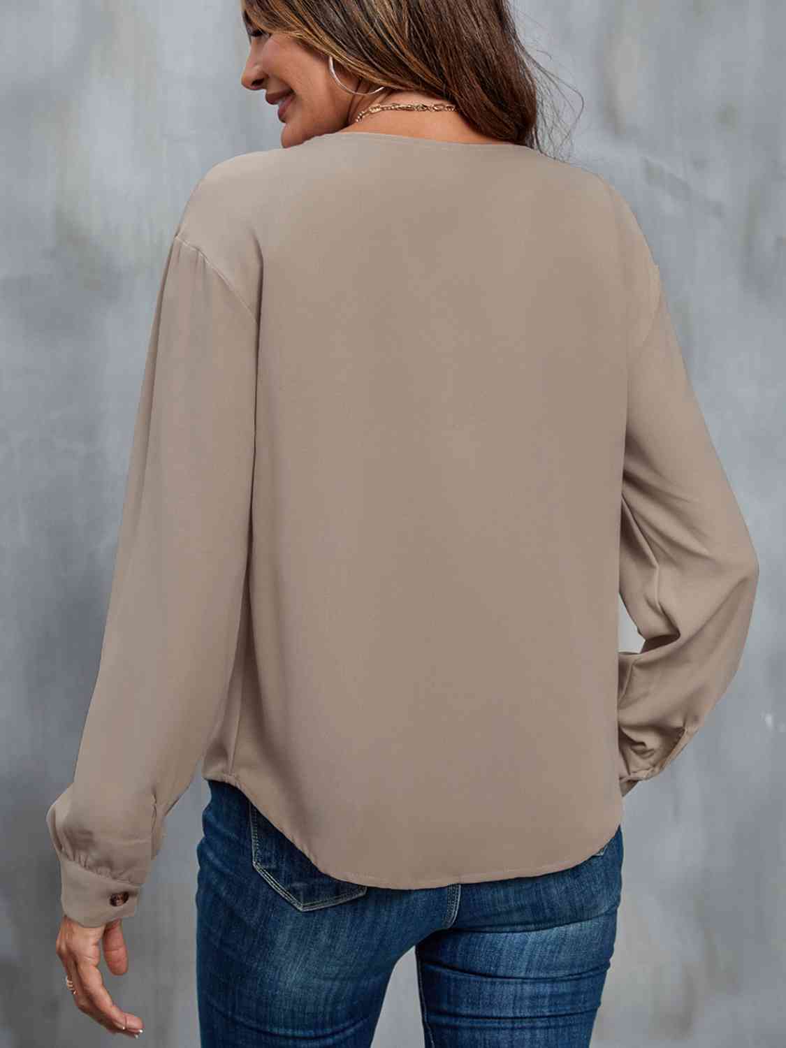 swvws Asymmetrical Neck Buttoned Long Sleeve Top