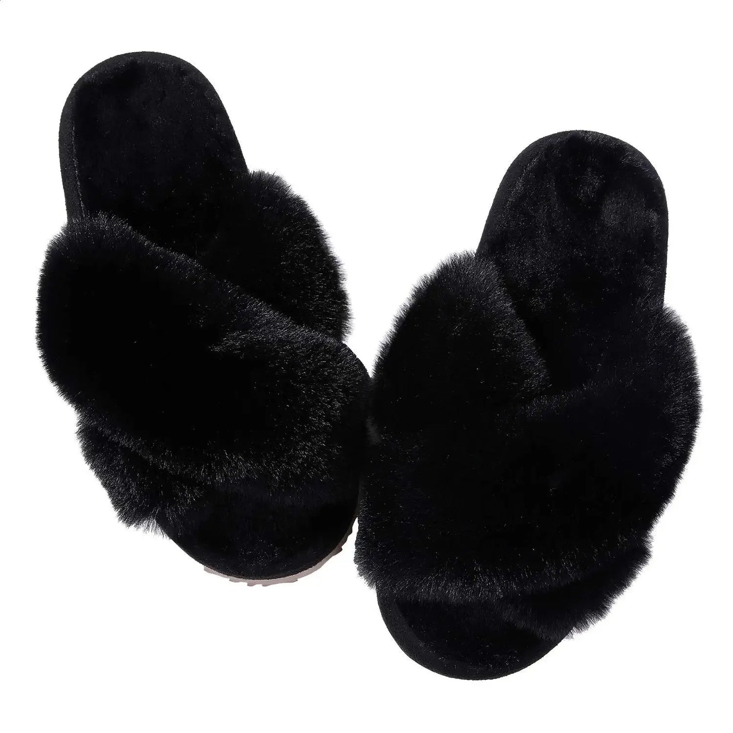 Winter Womens Fuzzy Slippers Warm Fluffy Indoor House Shoes Outdoor Antiskid Slippers Fashion Soft Open Toe Bedroom Slippers 240830