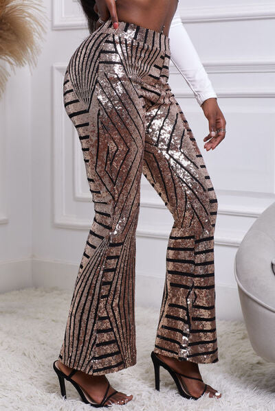 swvws Sequin Striped High Waist Bootcut Pants