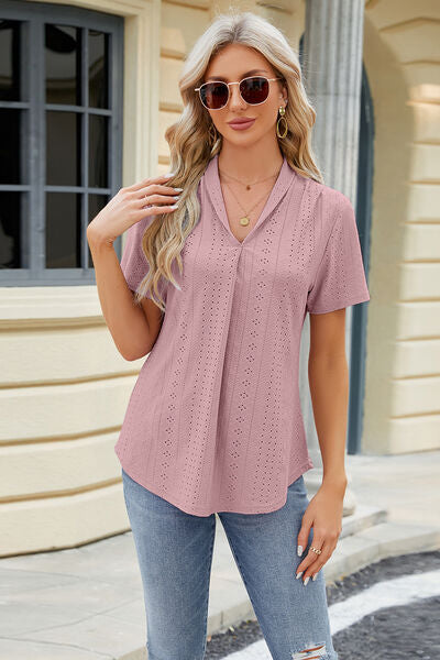 swvws Eyelet Short Sleeve Blouse