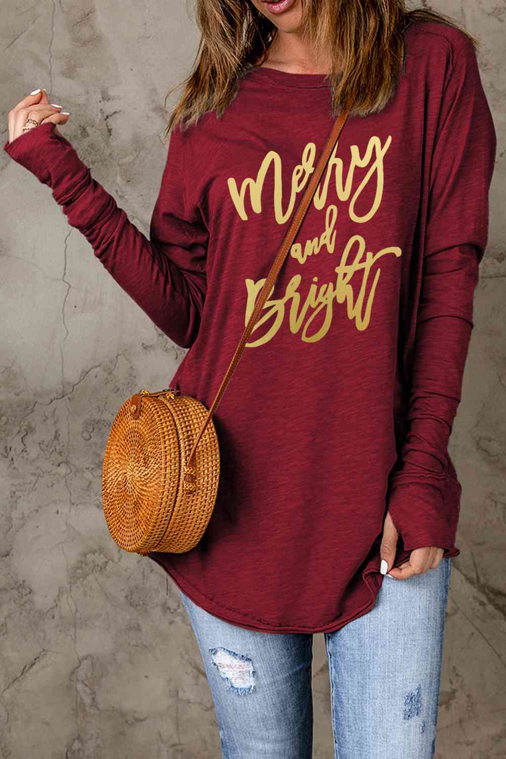 swvws MERRY AND BRIGHT Graphic Long Sleeve T-Shirt