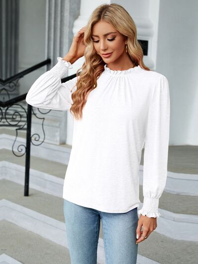 swvws Frill Mock Neck Long Sleeve Blouse