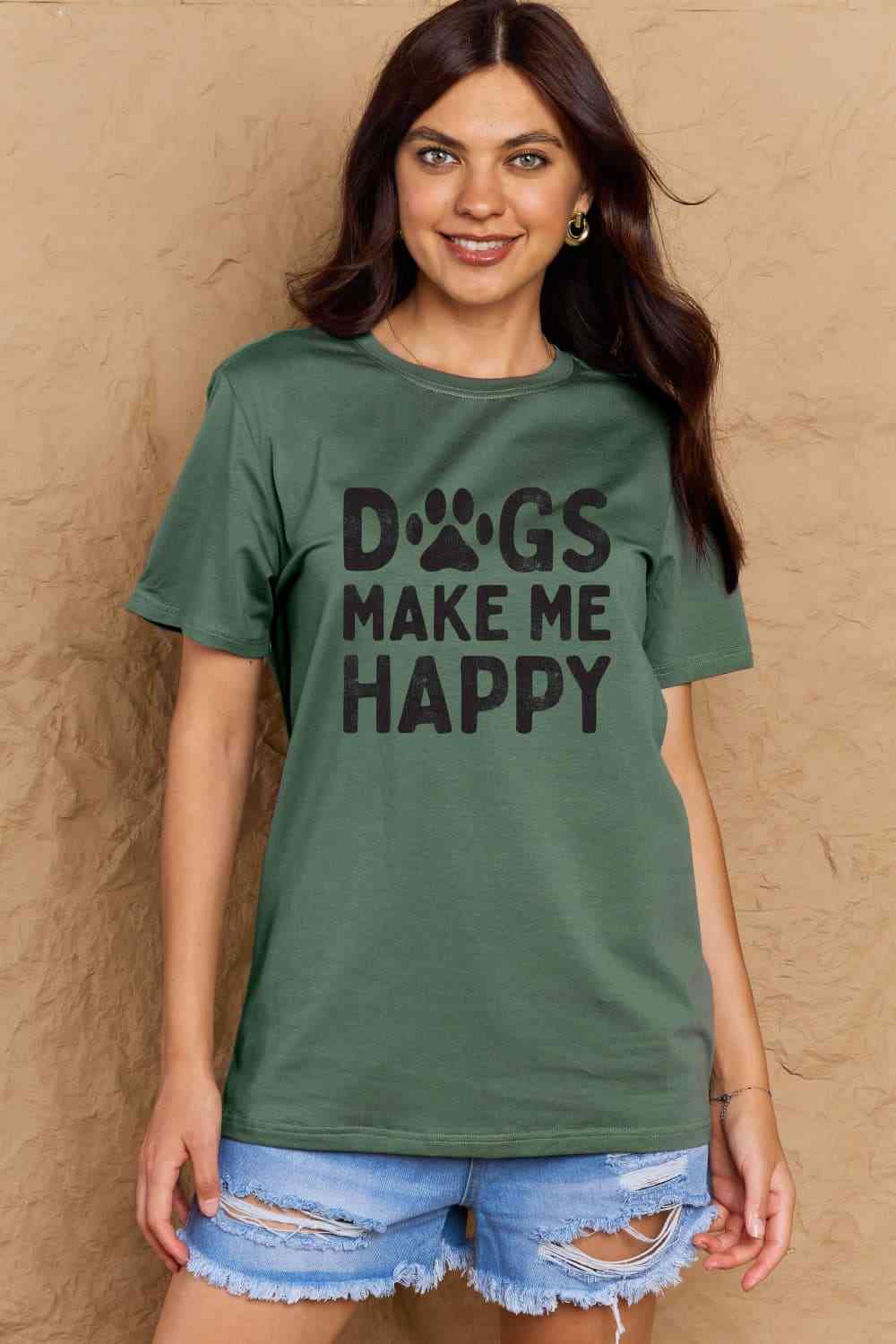 swvws Simply Love Full Size DOGS MAKE ME HAPPY Graphic Cotton T-Shirt