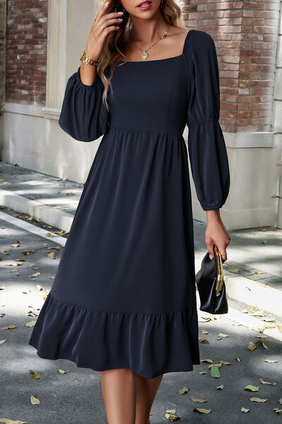 swvws Square Neck Balloon Sleeve Midi Dress