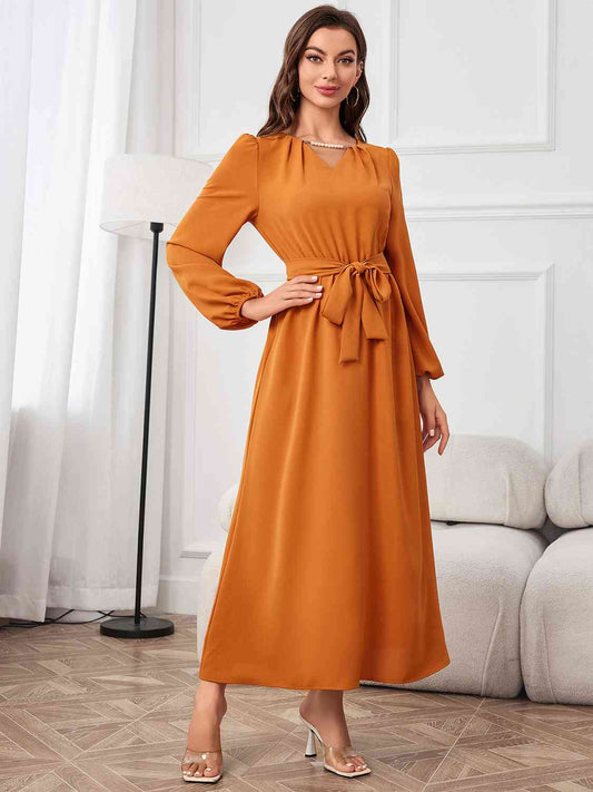 swvws Tie Waist Puff Sleeve Maxi Dress