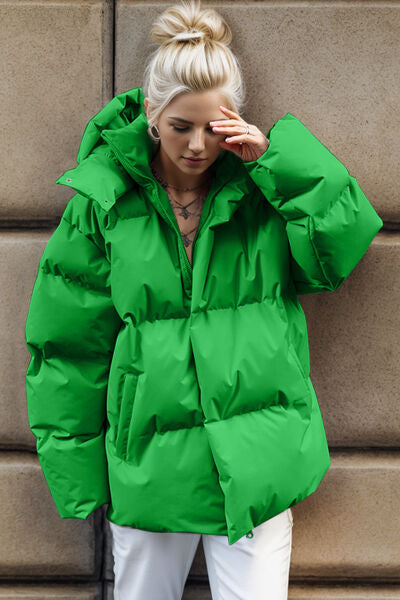 swvws Pocketed Zip Up Hooded Puffer Jacket