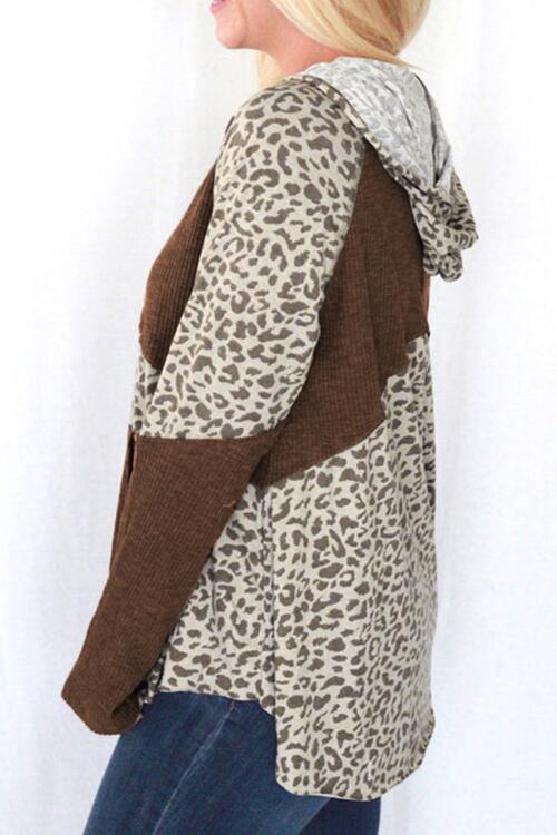 swvws Drawstring Leopard Long Sleeve Hoodie