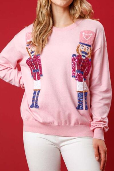 swvws Nutcracker Sequin Round Neck Dropped Shoulder Sweatshirt